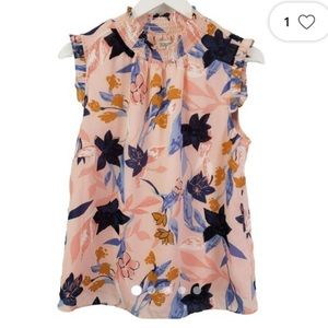 J Crew Floral sleeveless mock neck blouse
